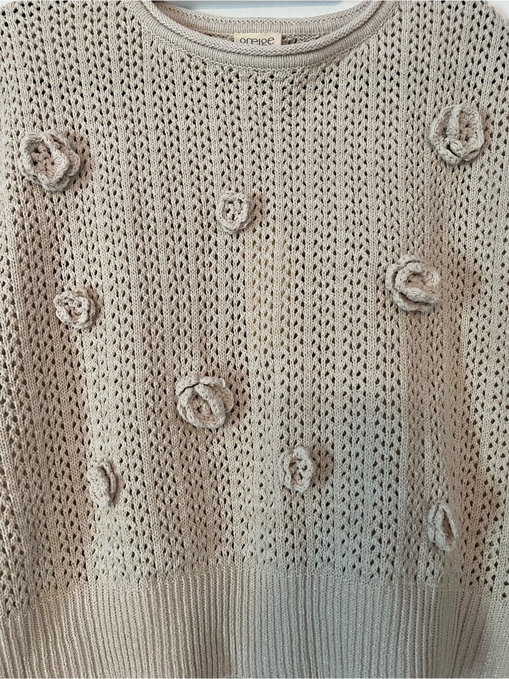 Open Knit Lightweight Sweater with Crochet Flower Details - Picture 5 of 10